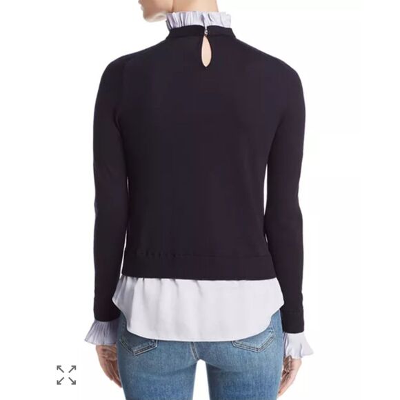 Ted Baker Kaarina Layered Look Black & White Ruffled Neck Sweater Sz 1UK/4 (S) - Picture 2 of 12